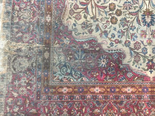 Beautiful Distressed Antique Kashan Silk Rug, 1890s-YMM-1441821