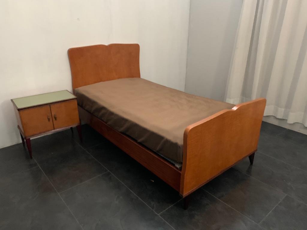 Bed and Nightstand Set In Blond Mahogany Wood, 1950s, Set of 2-IJR-801964