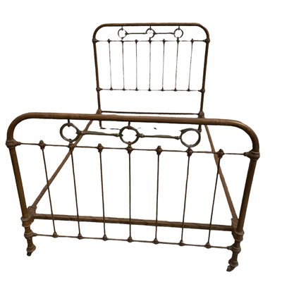 Bed Frame in Wrought Iron and Brass, 1900-SDV-1299582