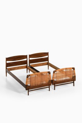 Bed Frames in Walnut and Cane, 1950s, Set of 2-SC-2039394