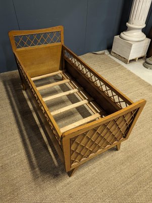 Bed in Oak and Rattan, 1950s-HLV-1797860