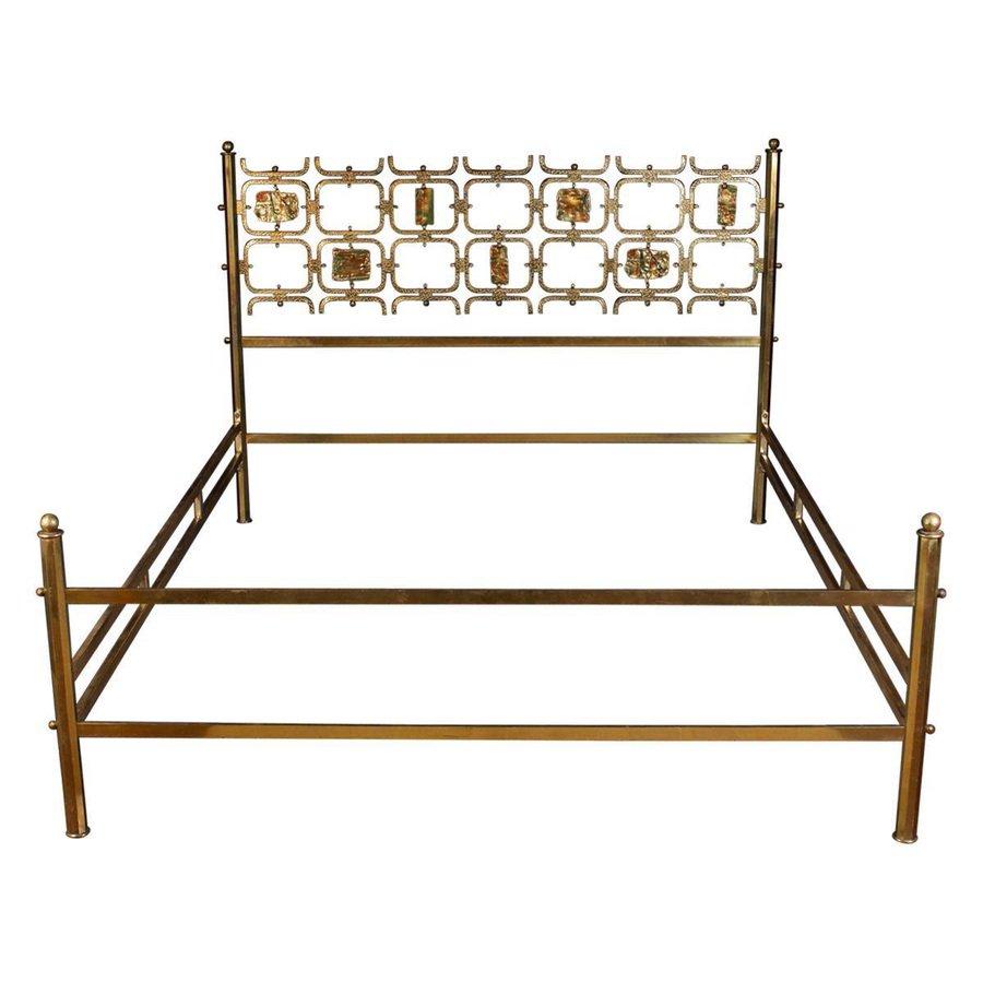 Bed with Brass Details by Arnaldo Pomodoro & Osvaldo Borsani, 1950s