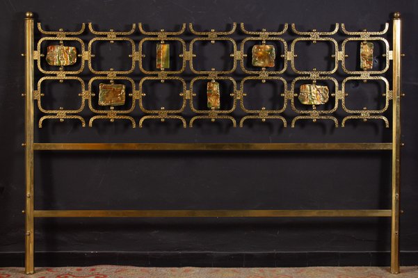 Bed with Brass Details by Osvaldo Borsani & Arnaldo Pomodoro, 1950s-MBH-1032512