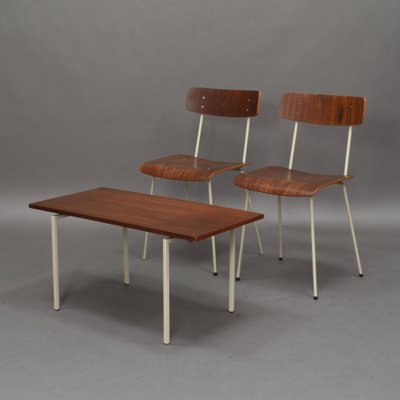 Bedroom Teak Chairs & Table from Auping, 1950s, Set of 3-TE-590052