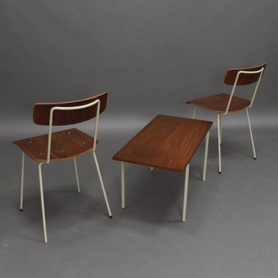 Bedroom Teak Chairs & Table from Auping, 1950s, Set of 3-TE-590052