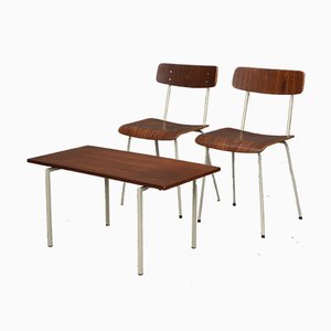 Bedroom Teak Chairs & Table from Auping, 1950s, Set of 3-TE-590052