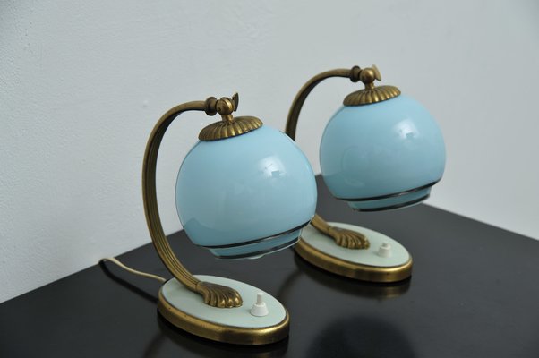 Bedside Lights with Blue Glass and Bronze Feet, Set of 2-ZE-1765976