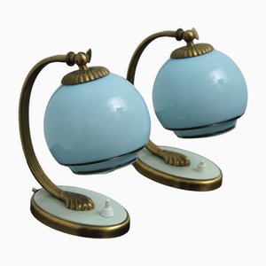 Bedside Lights with Blue Glass and Bronze Feet, Set of 2-ZE-1765976