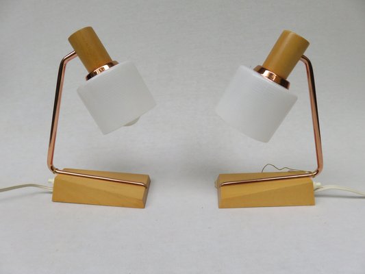 Bedside Table Lamps in Copper and Glass from Temde, 1960s, Set of 2-EY-1320286