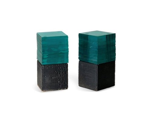 Bedside Tables in Urano Palma Stone and Glass, 1980s, Set of 2-OHK-2020731