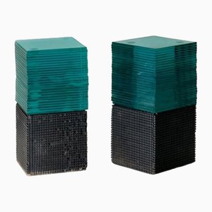 Bedside Tables in Urano Palma Stone and Glass, 1980s, Set of 2-OHK-2020731