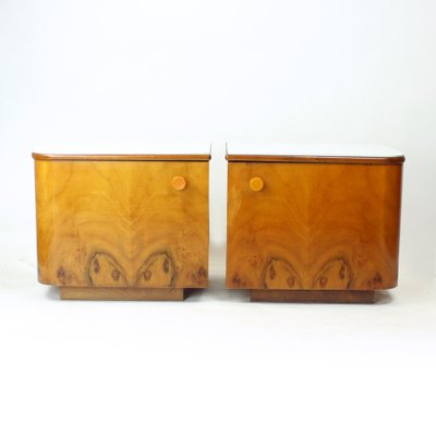 Bedside Tables in Walnut and White Glass, 1964, Set of 2-UL-1768280