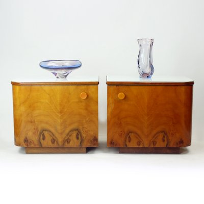 Bedside Tables in Walnut and White Glass, 1964, Set of 2-UL-1768280