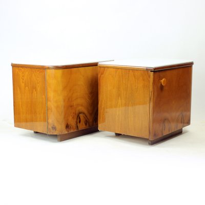 Bedside Tables in Walnut and White Glass, 1964, Set of 2-UL-1768280