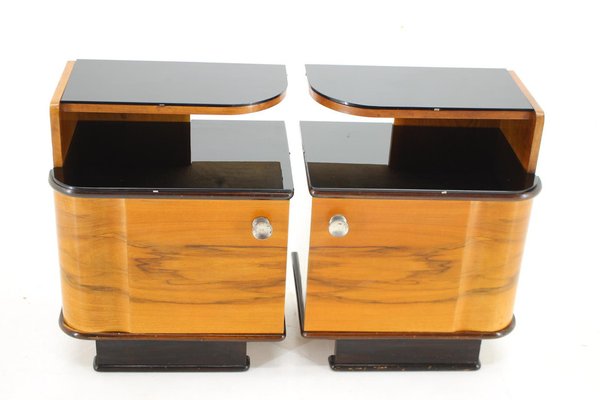 Bedside Tables in Walnut Veneer, Former Czechoslovakia, 1950s, Set of 2-TZ-1702328