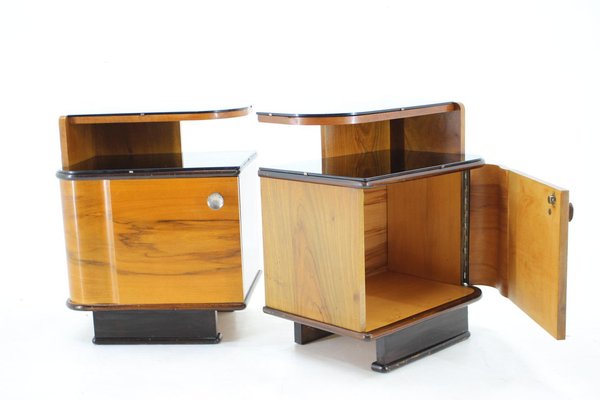 Bedside Tables in Walnut Veneer, Former Czechoslovakia, 1950s, Set of 2-TZ-1702328