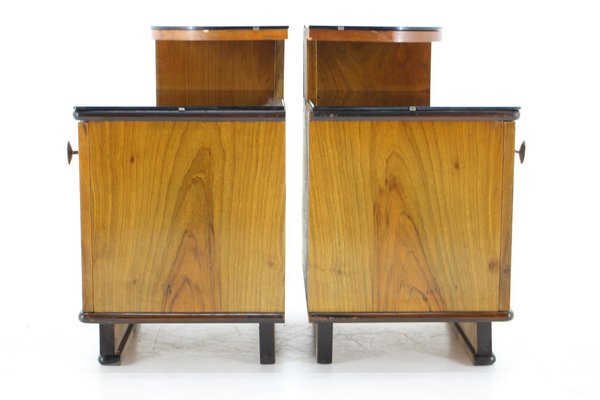 Bedside Tables in Walnut Veneer, Former Czechoslovakia, 1950s, Set of 2-TZ-1702328