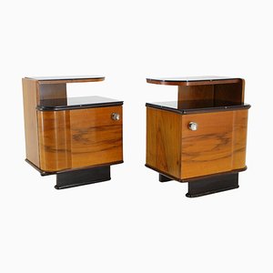 Bedside Tables in Walnut Veneer, Former Czechoslovakia, 1950s, Set of 2-TZ-1702328