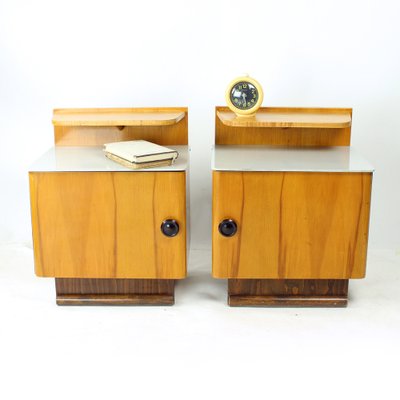 Bedside Tables in Wood and Glass, Former Czechoslovakia, 1950s, Set of 2-UL-1780019