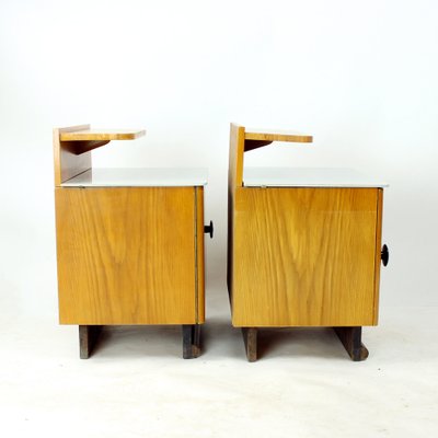 Bedside Tables in Wood and Glass, Former Czechoslovakia, 1950s, Set of 2-UL-1780019