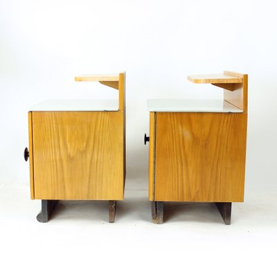 Bedside Tables in Wood and Glass, Former Czechoslovakia, 1950s, Set of 2-UL-1780019