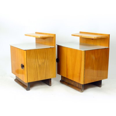 Bedside Tables in Wood and Glass, Former Czechoslovakia, 1950s, Set of 2-UL-1780019