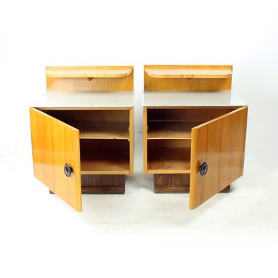 Bedside Tables in Wood and Glass, Former Czechoslovakia, 1950s, Set of 2-UL-1780019