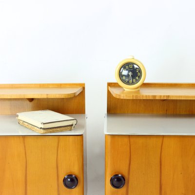 Bedside Tables in Wood and Glass, Former Czechoslovakia, 1950s, Set of 2-UL-1780019