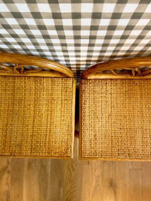 Bedside Tables in Wood and Woven Straw, 1960s, Set of 2-YBY-2026829