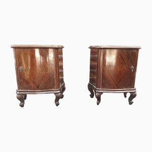 Bedside Tables with Black Glass, Italy, 1940s, Set of 2-RAQ-1360584