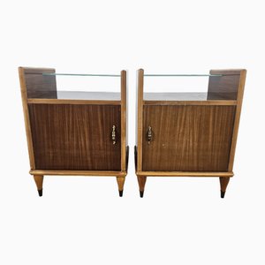 Bedside Tables with Mirror Top and Door, 1950, Set of 2-ZUW-2040587