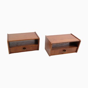 Bedside Tables with Shelf and Drawers in Brass and Teakwood, 1960s, Set of 2-UY-1813948