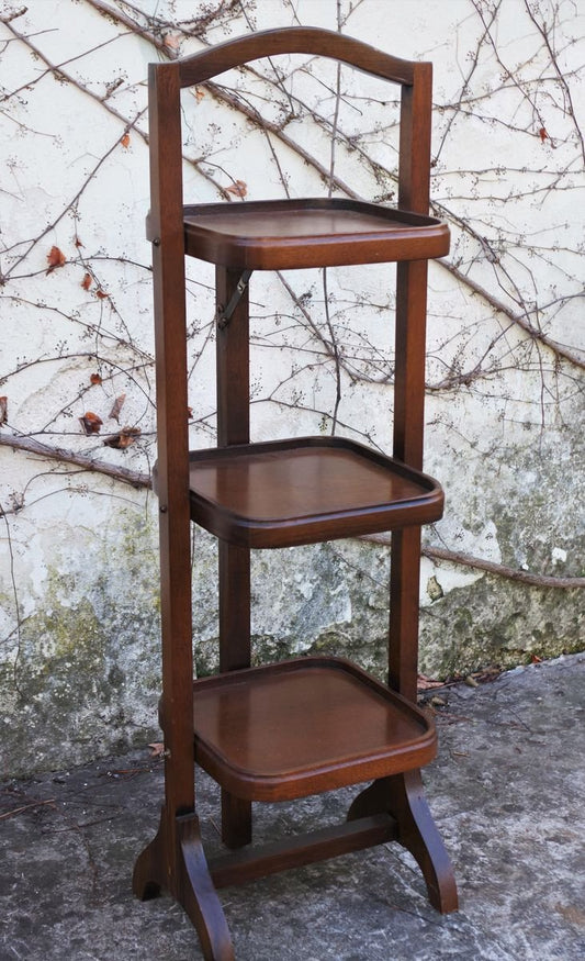 Beech 3-Tier Folding Side Table, 1970s