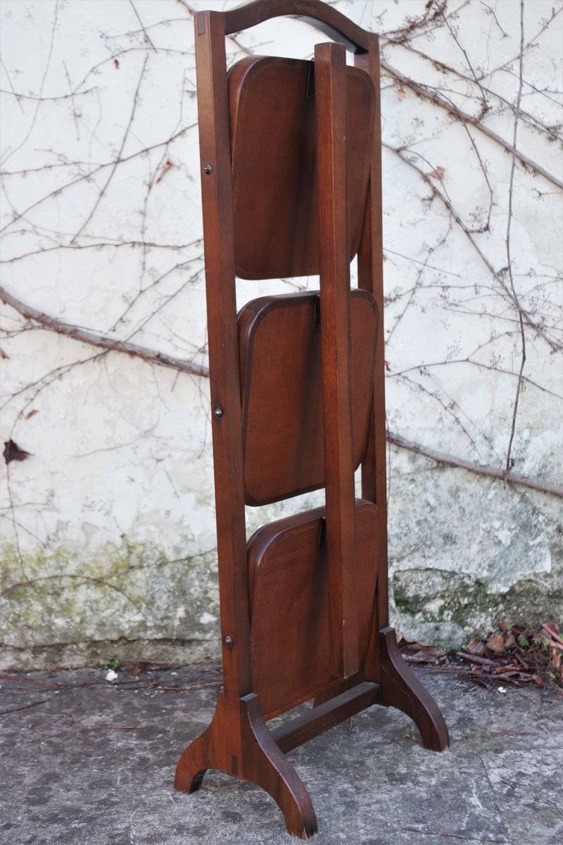 Beech 3-Tier Folding Side Table, 1970s