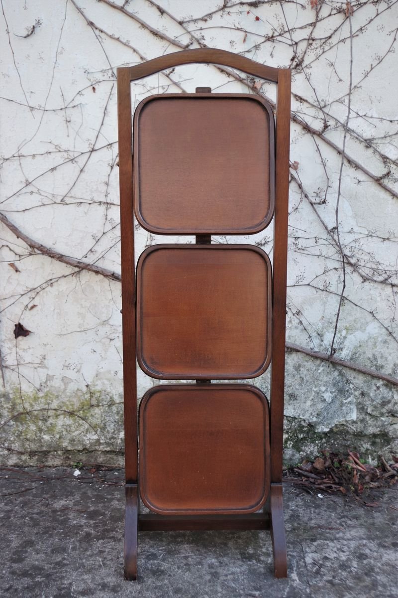 Beech 3-Tier Folding Side Table, 1970s