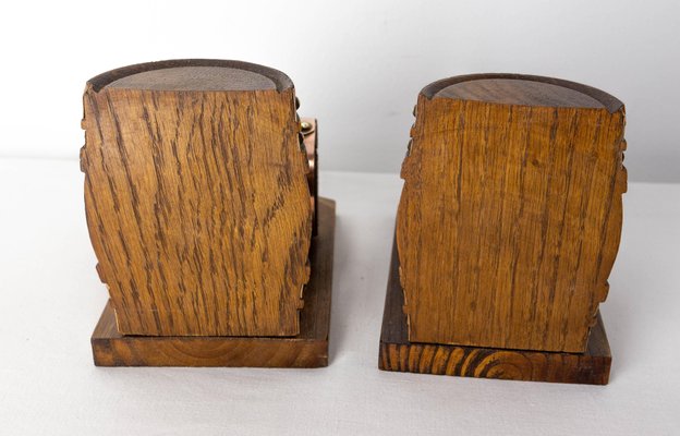 Beech and Copper Barrel Bookends, France, 1940s, Set of 2-RIU-1425749