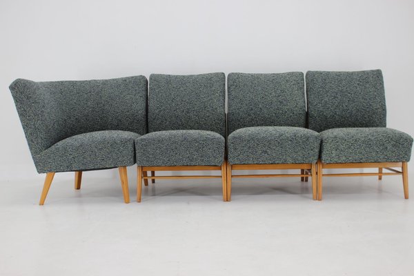 Beech and Kirgby Fabric Armchairs, Czechoslovakia, 1970s, Set of 4-TZ-1425767