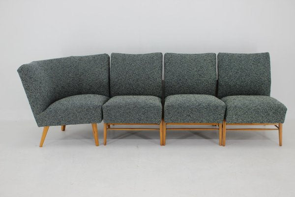 Beech and Kirgby Fabric Armchairs, Czechoslovakia, 1970s, Set of 4-TZ-1425767