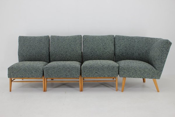 Beech and Kirgby Fabric Armchairs, Czechoslovakia, 1970s, Set of 4-TZ-1425767