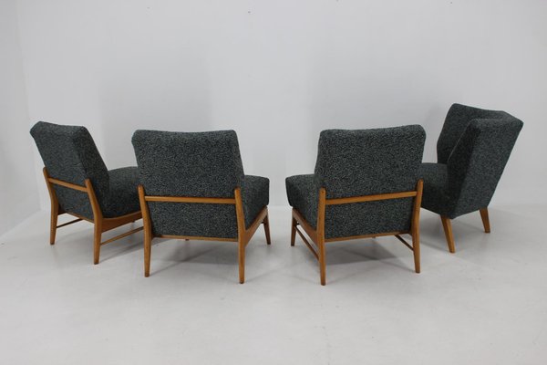 Beech and Kirgby Fabric Armchairs, Czechoslovakia, 1970s, Set of 4-TZ-1425767