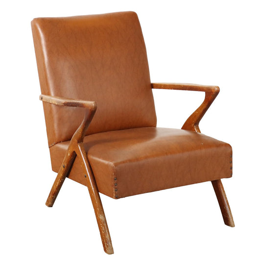 Beech and Leatherette Armchair, 1950s