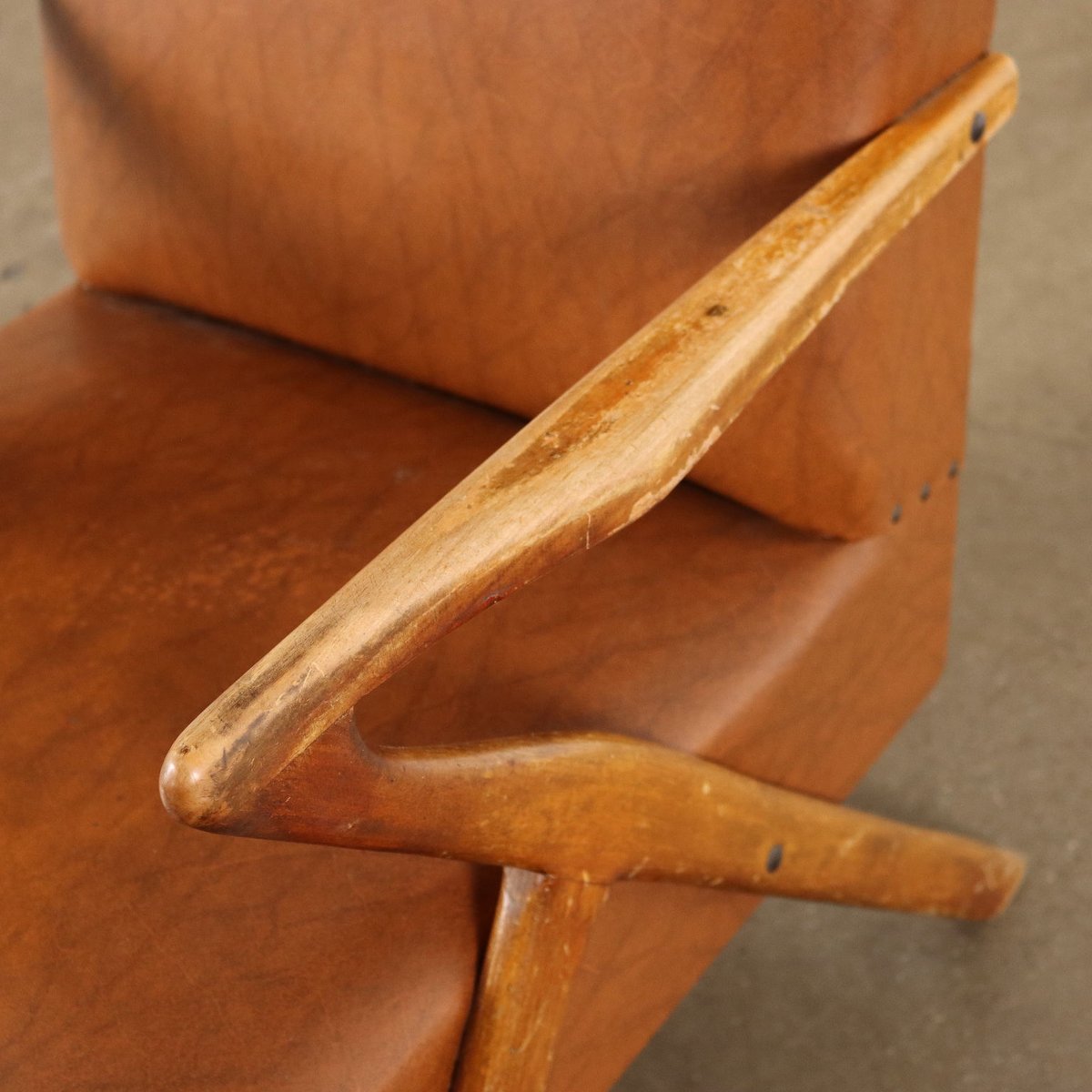 Beech and Leatherette Armchair, 1950s