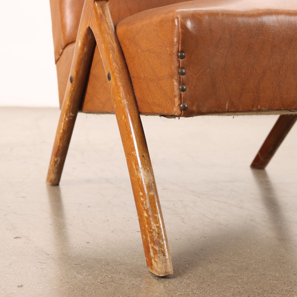 Beech and Leatherette Armchair, 1950s