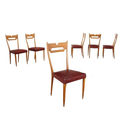 Beech and Leatherette Chairs, 1950s, Set of 6-VMM-1317986