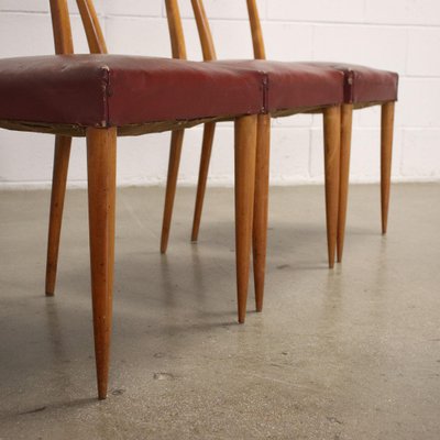 Beech and Leatherette Chairs, 1950s, Set of 6-VMM-1317986