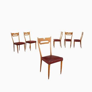 Beech and Leatherette Chairs, 1950s, Set of 6-VMM-1317986