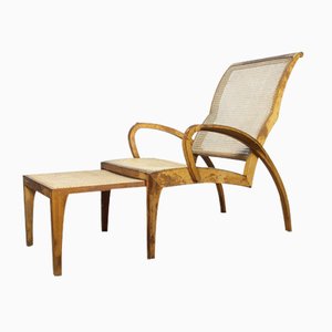 Beech and Rattan Sun Lounger, 1940s-TLV-1765064