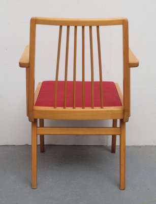 Beech and Red Leatherette Armchair, 1950s-PF-730011