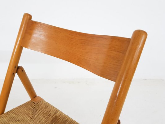 Beech and Rush Folding Chairs, 1960s, Set of 2-ZO-580181