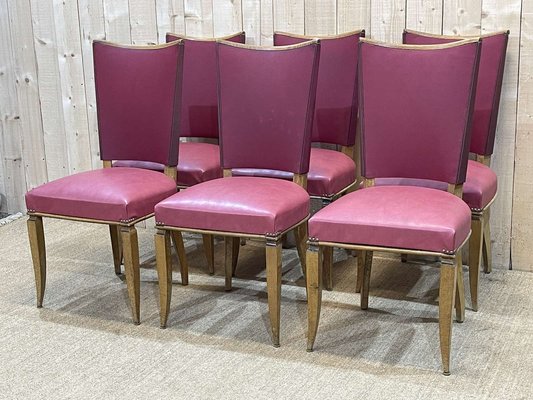 Beech and Skai Chairs, 1930s, Set of 6-QYF-1406254